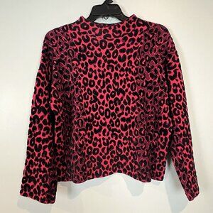 Milly Pink Cheetah Print Sweater Size Small Textured High Neck